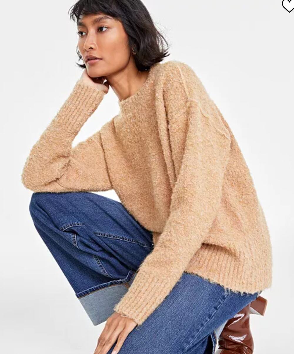 On 34th Women’s Bouclé Crewneck Pullover Sweater,